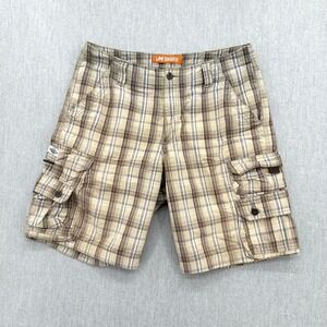 Lee Cargo Shorts Mens 33 Brown Plaid Dungarees Utility Multi-Pocket Cotton
